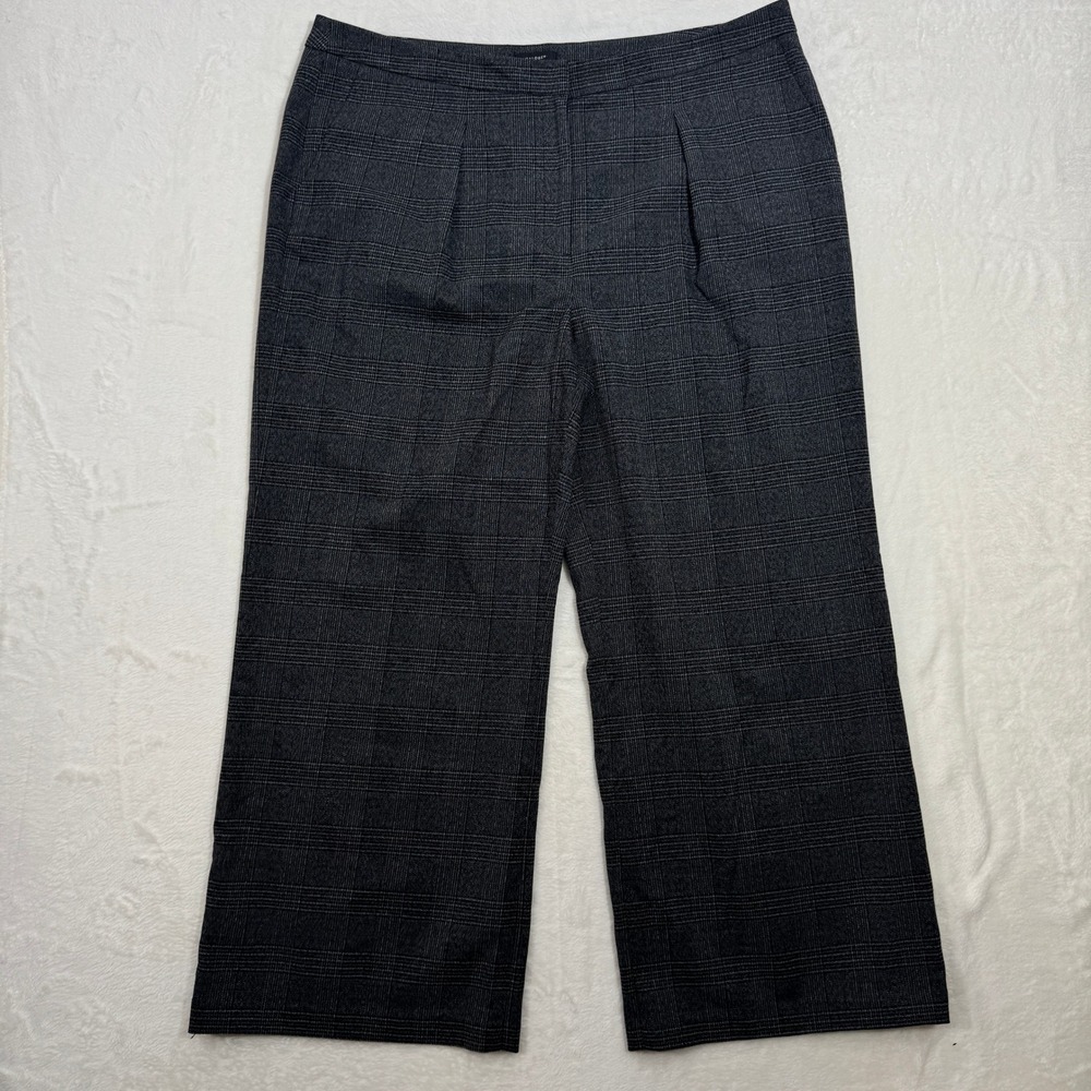 Halogen Pants Womens 16P Grey Glen Plaid Wide Leg‎ Cropped High Rise Pleated